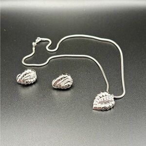 Coldwater Creek Silver Leaf Pendant Necklace with Matching Earrings